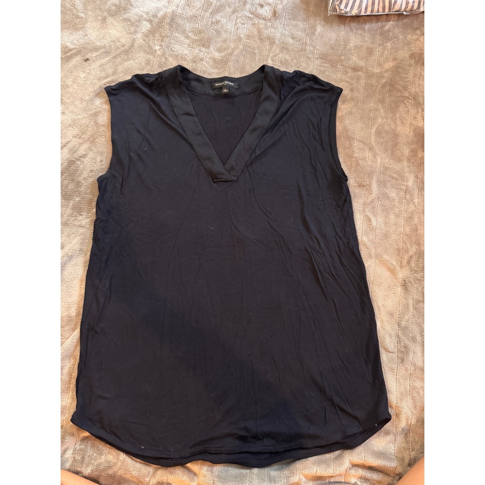 Banana Republic Womens Black Sleeveless V-Neck Rayon Top Size L